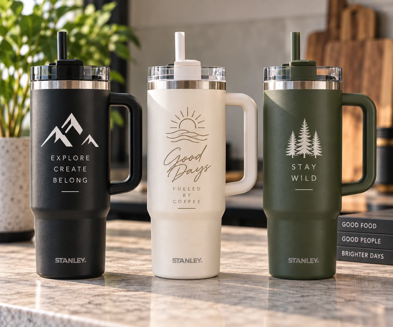 Custom decal examples on insulated tumblers