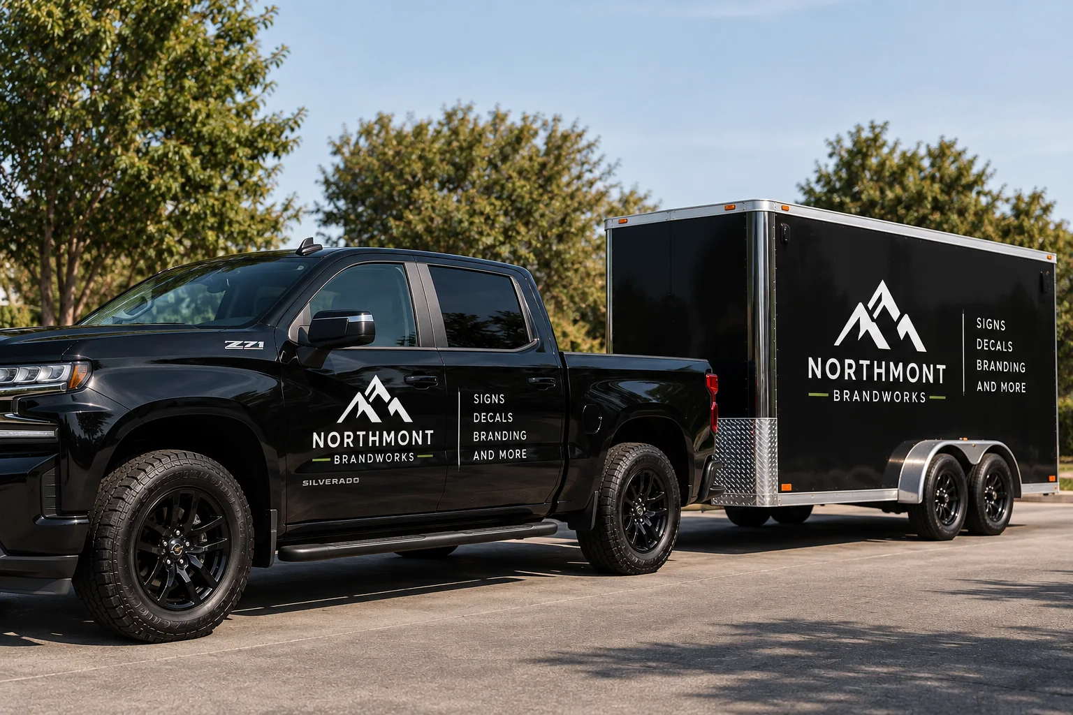 Example business vehicle and trailer die-cut decals
